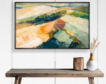 Gerahmtes Landschafts-Wandbild: Abstrakte Grün- und Goldluftbild-Wandkunst