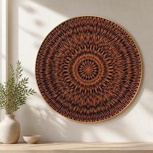 Copper Radial Round Framed Wood Print Wall Art, Organic Sunburst Pattern, Deep or Floating Frame Modern Abstract Decor
