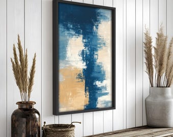 Quadro astratto in legno blu beige: dipinto su tela minimalista incorniciato, ideale per decorare le pareti.