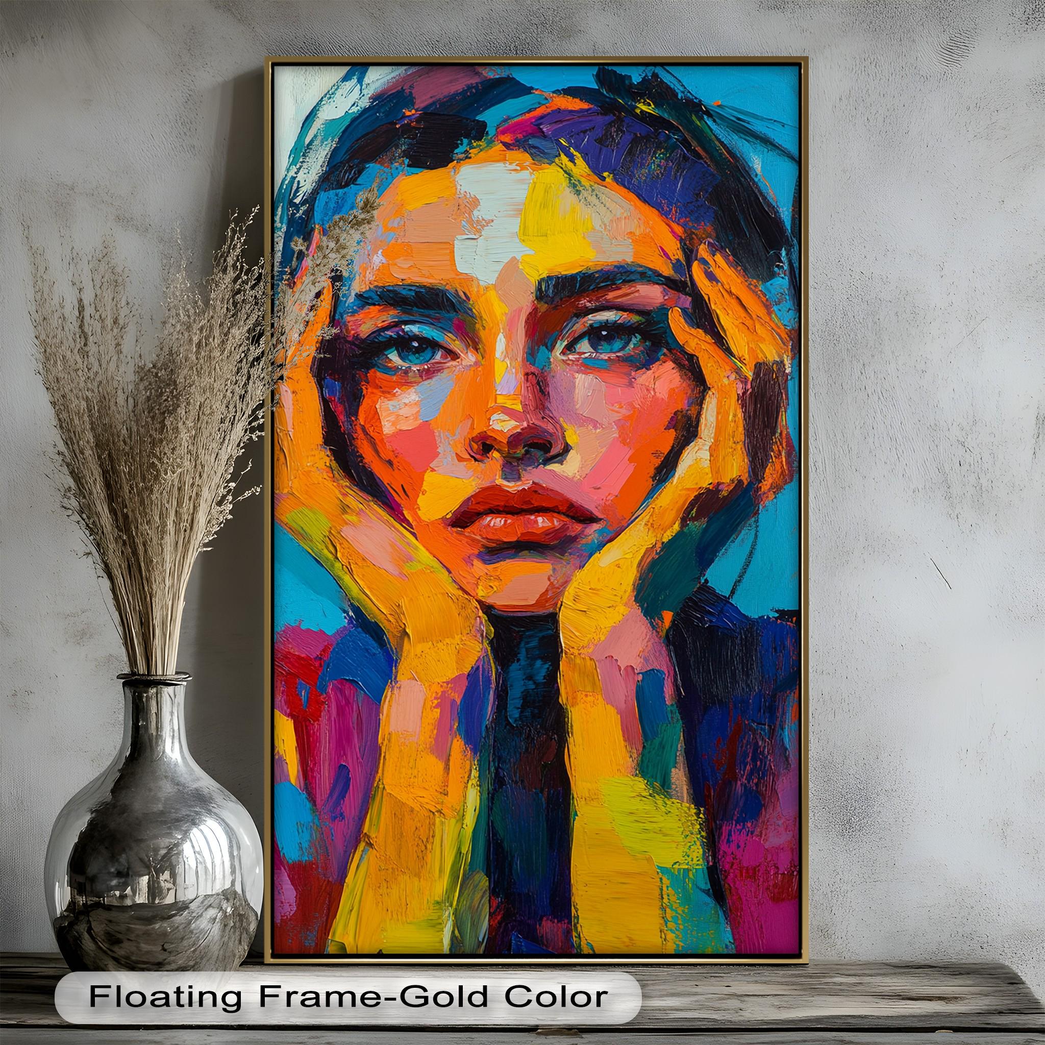Colorful Woman Portrait Art Print - Floating Frame Oil Painting Look ...