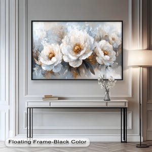 Florales Wandbild auf Holz: Weiß & Gold botanische Wandkunst