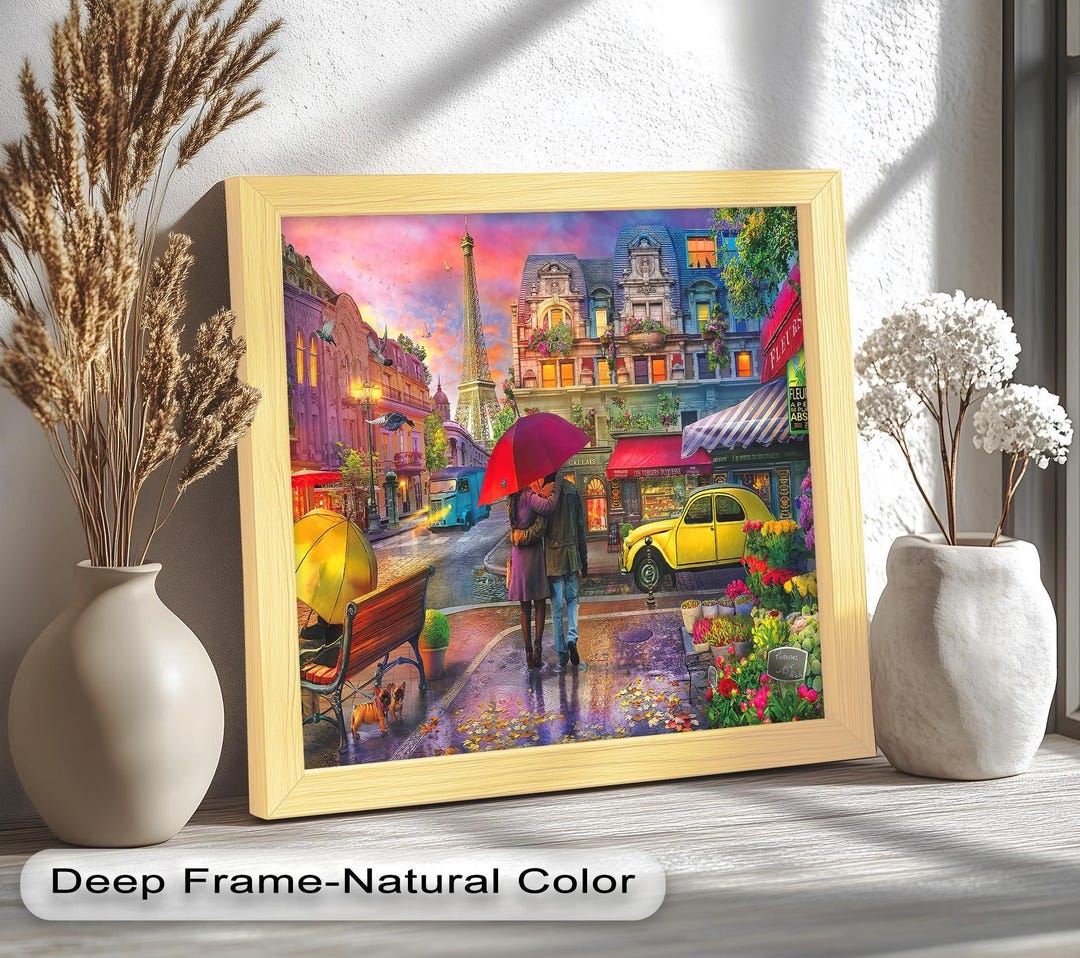 Framed Paris Rainy Day Wall Painting: Eiffel Tower Cityscape
