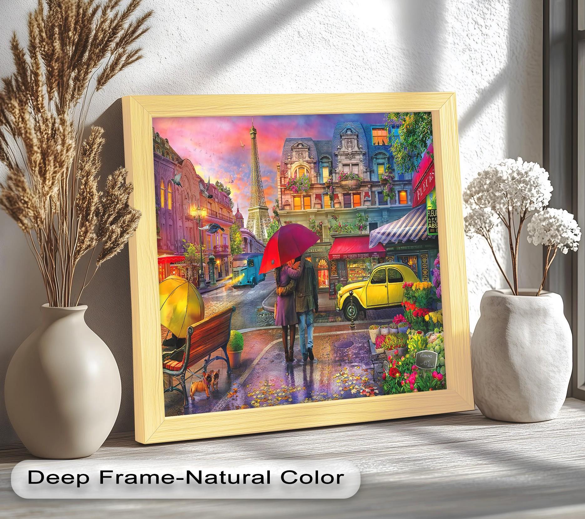 Framed Paris Rainy Day Wall Painting: Eiffel Tower Cityscape