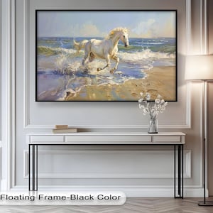White Horse Oil Painting: Beach Gallop Framed Wall Art