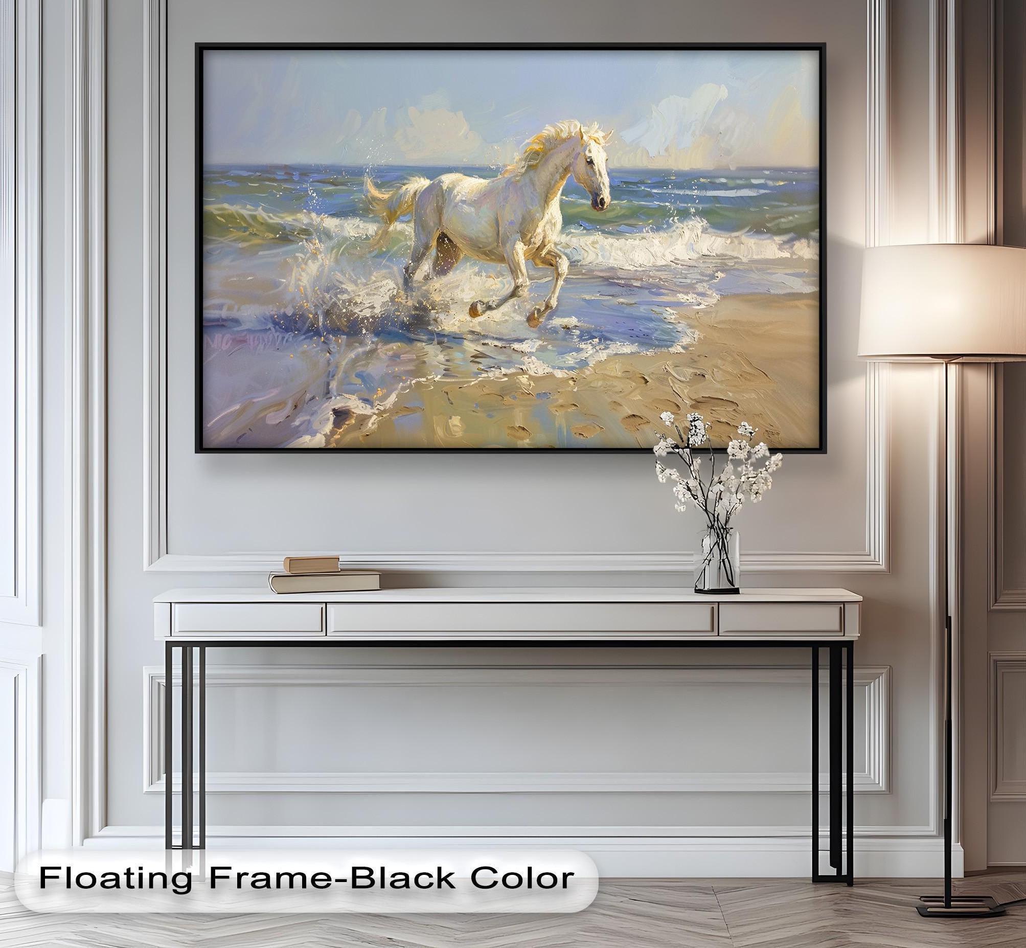 アートパネル　馬　モノクロ　水晶絵　白馬　絵　額縁　壁掛け　アート　額絵　ウマ 水晶パネル アートパネル 40×50cm 50×40cm 白馬 駿馬 銀フレーム付き