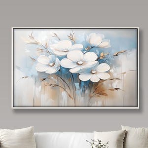 Framed Floral Oil Painting on Wood: Rustic Farmhouse Wall Art