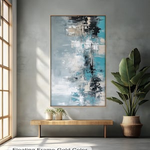 Teal & Grey Abstract Wooden Wall Art: Floating Frame Texture Design