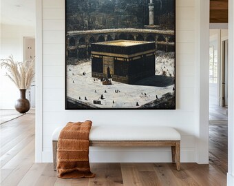 Kaaba Painting on Wood: Framed Islamic Art, Mecca Decor