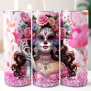 Stunning Catrina 20oz Digital Design, Catrina with diamonds digital wrap for sublimation, Instant Download, Stylish Catrina 20oz Wrap, wrap