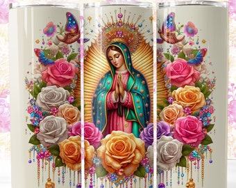 Virgen de Guadalupe 20oz Tumbler Design: Mexican Floral Wrap (Digital Download)