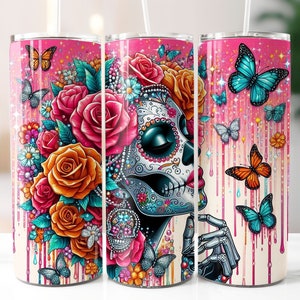 Catrina Digital Design, 20oz Digital Design, Catrina Floral digital wrap for sublimation, Instant Download, Catrina 20oz Design, Floral wrap
