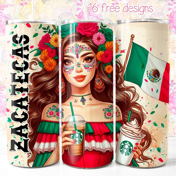 Zacatecas 20oz Digital Design, Fiesta mexicana digital wrap for sublimation, Instant Download, Zacatecas 20oz Wrap, Mexican Proud Design,