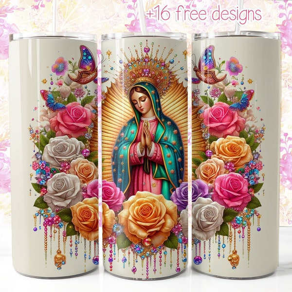 Virgen de Guadalupe 20oz Digital Design, Virgen de Mexico digital wrap for sublimation, Instant Download, Spanish Design, Virgen Mexicana