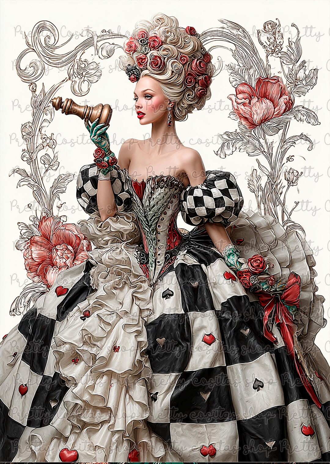 Whimsical Chess Queen Rice Paper A4, Harlequin Lady Mulberry Paper ...