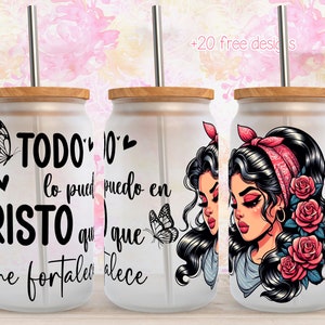 Design de verso da Bíblia em espanhol de 16 onças, Todo lo puedo en cristo wrap, design digital de lata de vidro de 16 onças, design de sublimação, download digital, espanhol