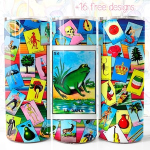 Envoltura para vaso de 20 oz de Lotería La Rana, diseño digital de 20 oz, envoltura digital de Lotería para sublimación, descarga instantánea, Lotería mexicana La Rana
