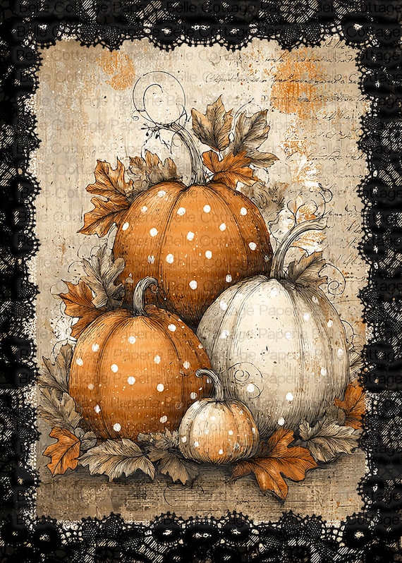 Vintage Polka Dot Pumpkin Mulberry Rice Paper for Decoupage | Farmhouse Fall Pumpkins | Rustic Autumn Decor | A4 Rice Paper