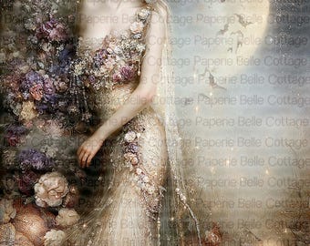 Moonlit Gothic Lady Mulberry Rice Paper, Victorian Halloween Decoupage Paper, Dark Romance Pumpkin Art, Gothic Cottagecore Decor, A4 Paper