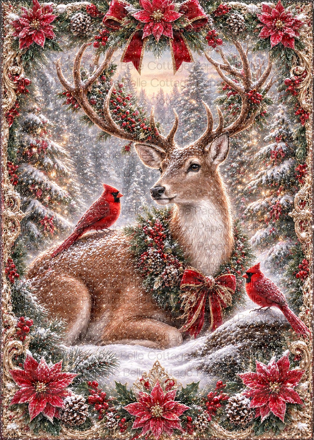 Christmas Deer Cardinal Rice Paper, Vintage Christmas Decoupage Paper ...