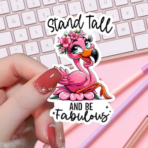 Cute Flamingo waterproof sticker, Flamingo sticker, Ready to Apply, Permanent Adhesive, Flamingo sticker, laptop decal, water bottle sticker