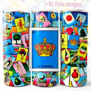 Envoltura para vaso de 20 oz de Lotería La Corona, diseño digital de 20 oz, envoltura digital de Lotería para sublimación, descarga instantánea, Lotería mexicana La Corona