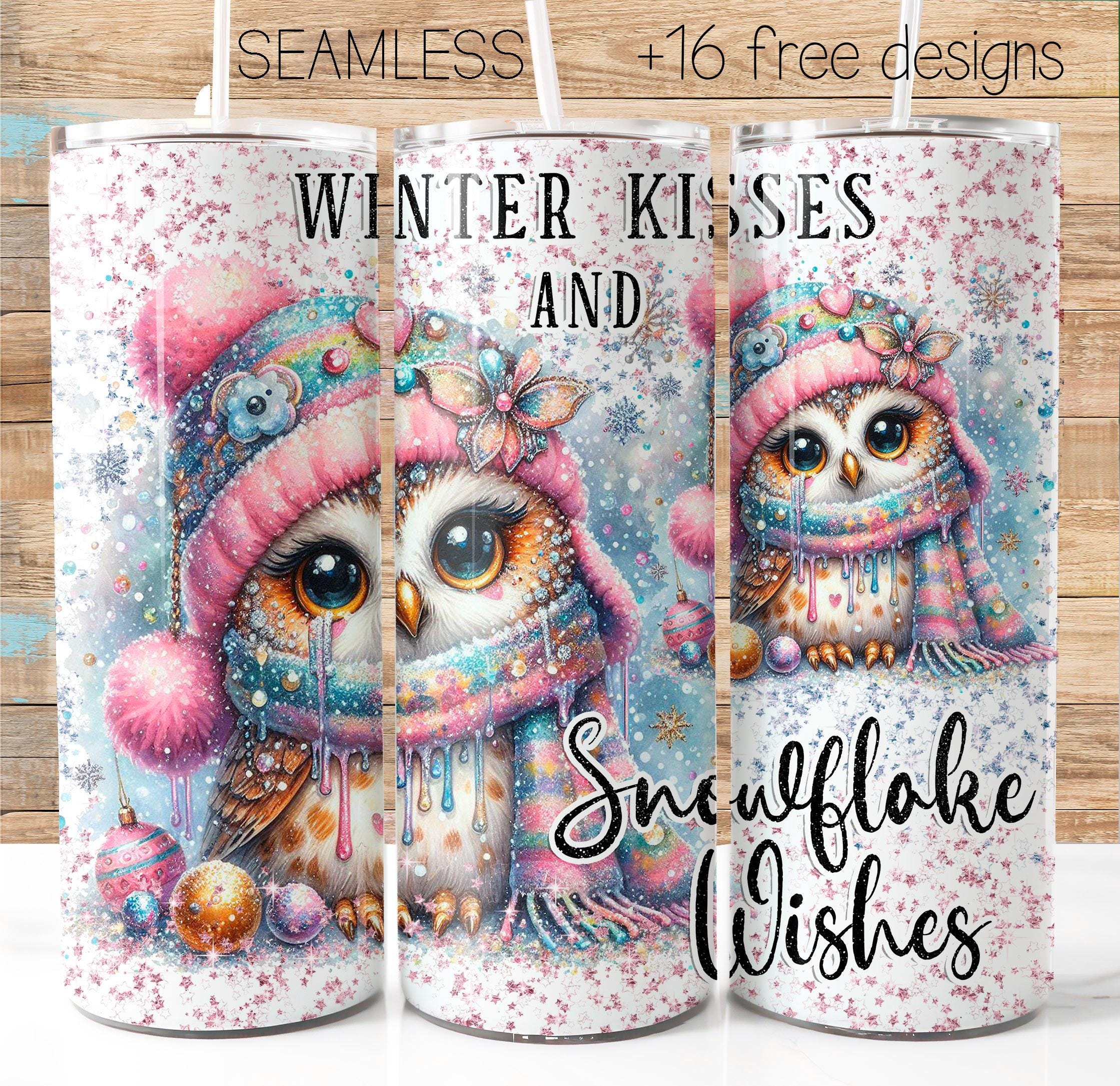 Cute Owl Tumbler Wrap Design: Winter Christmas PNG- Winter Owl (Digital Download)