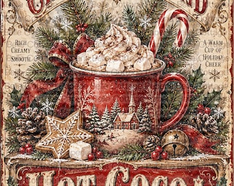 Hot Cocoa Christmas Rice Paper, Vintage Hot Chocolate Decoupage Paper, Christmas Café Sign, Cozy Holiday Kitchen, A4 Rice Paper  N6
