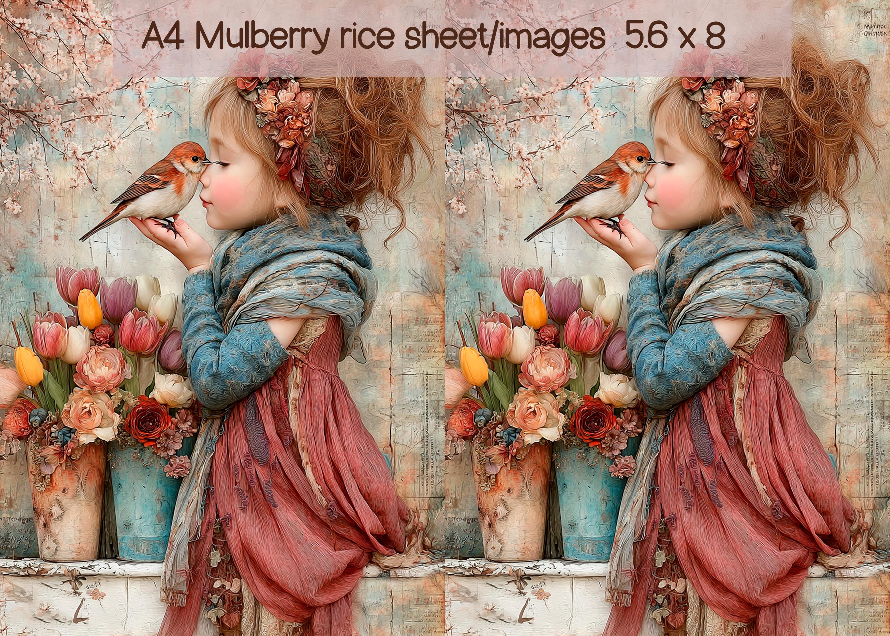 Sweet Girl Kissing Little Bird Rice Paper A4 – Whimsical Garden ...