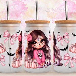 Lindo esqueleto 16oz Wrap, diseño de vaso coqueta de 16oz, diseño de sublimación, descarga digital, envoltura digital floral Catrina, envoltura digital 16oz