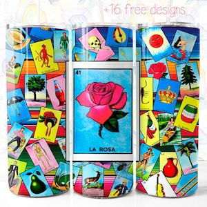 Envoltorio para vaso de 20 oz de Lotería La Rosa, diseño digital de 20 oz, envoltorio digital de Lotería para sublimación, descarga instantánea, Lotería mexicana La Rosa
