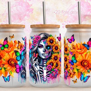 Catrina 16 Unzen Digital Wrap, 16 Unzen Blumenbecher Design, Sublimationsdesign, digitaler Download, Sonnenblumen Digital Wrap, Catrina Design Wrap