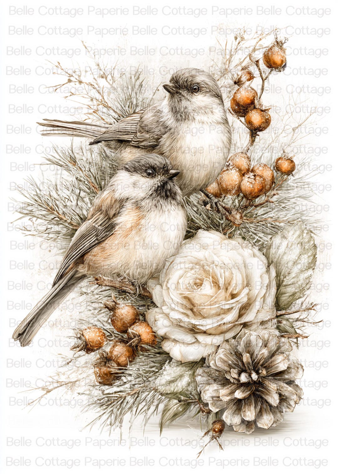 Winter Birds Rice Paper, Vintage Bird & Floral Decoupage Paper ...
