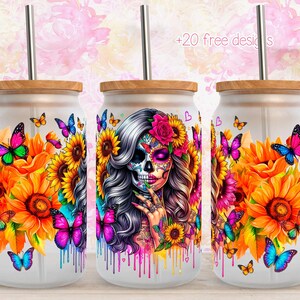 Catrina 16 Unzen Digital Wrap, 16 Unzen Blumenbecher Design, Sublimationsdesign, digitaler Download, Sonnenblumen Digital Wrap, Catrina Design Wrap