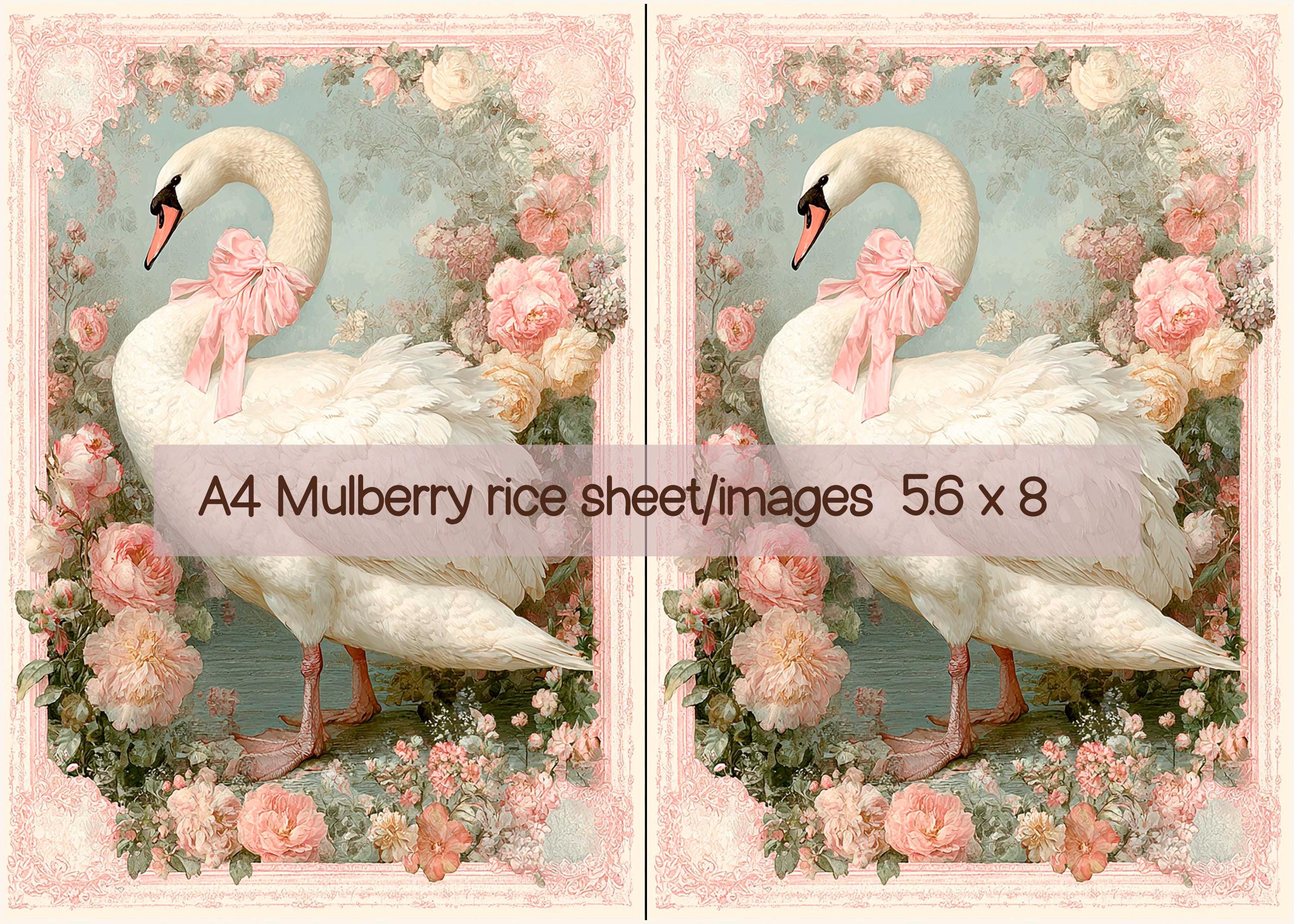 Pink Swan Rice Paper Romantic Swan Rice Paper Decoupage Sheet, Pink Cottagecore Bird Paper ...