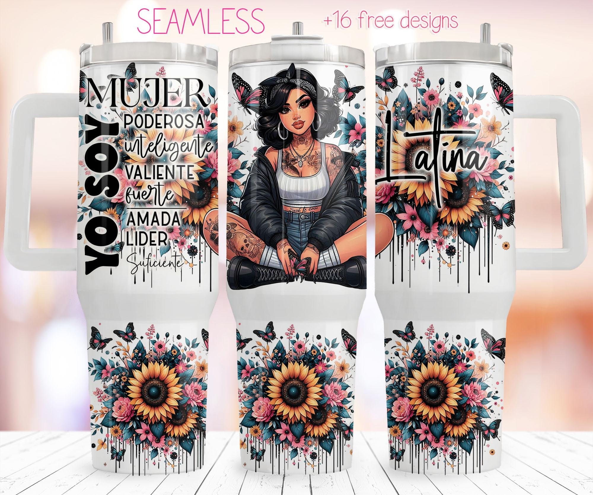 Spanish Latina Wrap design, Floral 40oz digital wrap, 40oz Tumbler Design, Sublimation Floral wrap, Digital Download, Seamless 40oz design