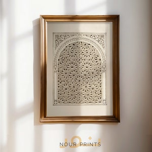 Islamic Wall Art Print Neutral, Vintage Mosque Window Printable, Muslim Home Decor Islamic Poster, Ramadan Eid Gift