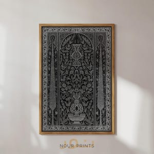 Mosque Tile Art, Islamic Pattern Wall Art, Geometric Muslim Home Decor, Abstract Black Print, Vintage Arabic Art Poster, Ramadan Decoration
