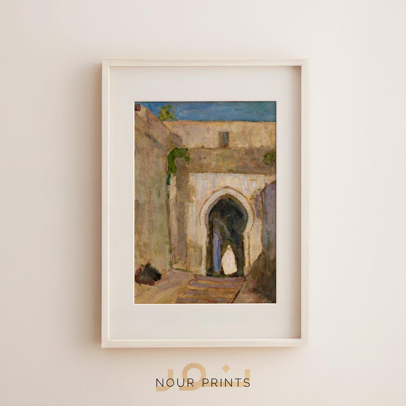 Moroccan Gateway Painting, Vintage Tangier Archway Wall Art, Wabi Sabi Morocco Print, Taupe Earthy Decor - Digital Download image 8