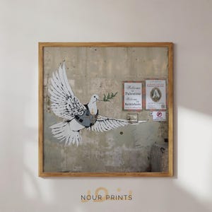 Impresión de la paloma palestina de Banksy, póster de bellas artes Giclée, impresión artística cuadrada de la paloma armada, arte callejero palestino gratuito, arte islámico moderno