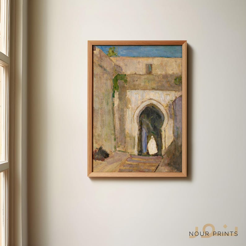 Moroccan Gateway Painting, Vintage Tangier Archway Wall Art, Wabi Sabi Morocco Print, Taupe Earthy Decor - Digital Download image 10