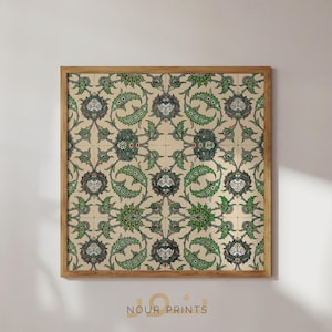 Islamic Geometric Tile Art, Modern Pattern Illustration, Green Islamic Wall Art, Arabic Poster, Mosque Tile Print, Muslim Wall Art, Eid Gift