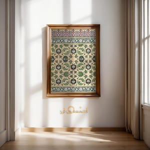 Islamic Geometric Tile Art, Modern Pattern Illustration, Green Islamic Wall Art, Arabic Poster, Mosque Tile Print, Muslim Wall Art, Eid Gift