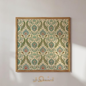 Islamic Geometric Tile Art, Modern Pattern Illustration, Green Islamic Wall Art, Arabic Poster, Mosque Tile Print, Muslim Wall Art, Eid Gift