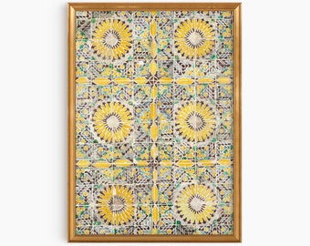 Art mural imprimable en carrelage marocain vintage, motif géométrique islamique tunisien, décoration d'intérieur musulmane d'Afrique du Nord - téléchargement numérique