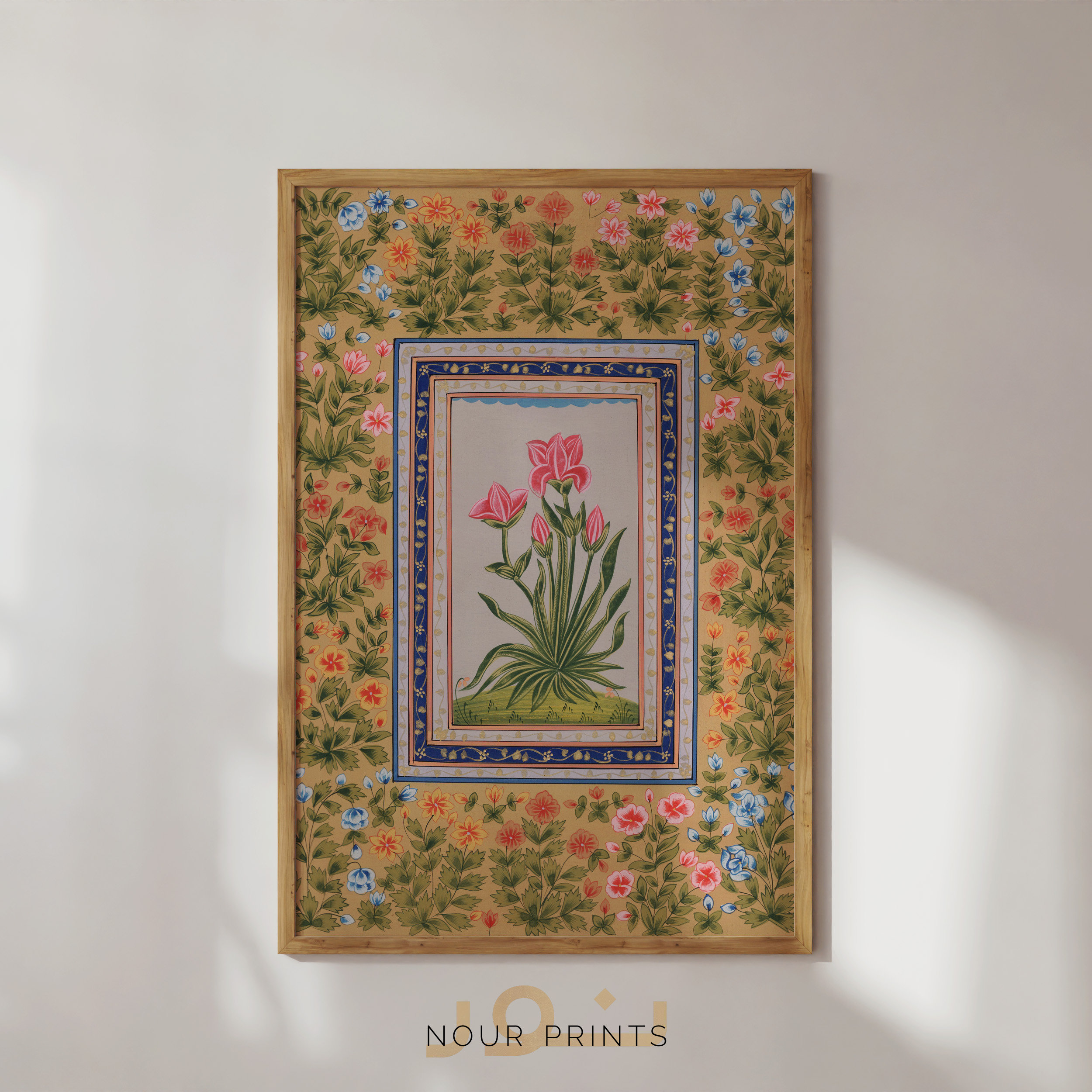 Antique Mughal Flower Art, Indian Floral Miniature Painting, Traditional Miniature Poster, Vintage Indian Art Print, Islamic Wall Art