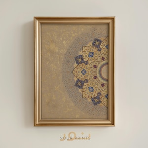 Arte murale islamica Shamsa dorata stampabile, stampa vintage Mughal Illumination, decorazione neutra geometrica islamica, regalo per il Ramadan - Download digitale
