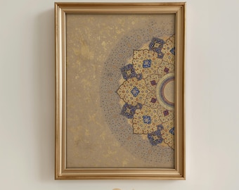 Islamische Wand Kunst Gold Shamsa druckbar, Vintage Mughal Beleuchtungsdruck, islamische Geometrische Neutral Dekor, Ramadan Geschenk - Digital Download