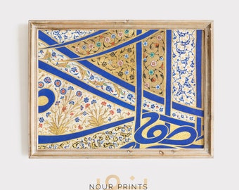 Affiche imprimable d'art de calligraphie ottomane, art mural islamique moderne or bleu, impression de Tughra, cadeau de l'Aïd et Ramadan musulman - téléchargement numérique