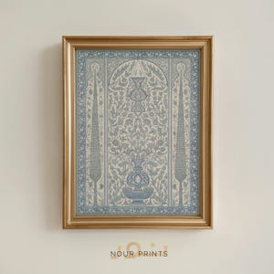 Arte mural islámico imprimible en azul y blanco, póster de azulejos de Iznik, mihrab otomano, decoración musulmana para el hogar de la Mezquita Azul - Descarga digital instantánea