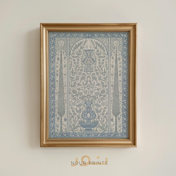 Islamic Wall Art Printable Blue White, Ottoman Mihrab Iznik Tile Poster, Blue Mosque Muslim Home Decor - Instant Digital Download